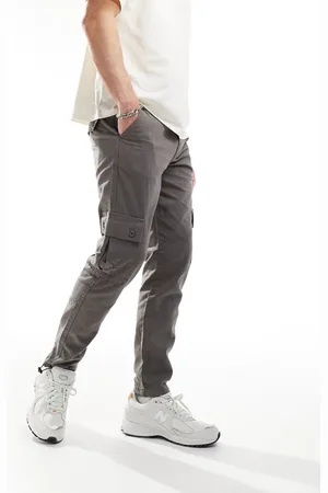 ASOS Tapered cargo linen mix pants in washed charcoal