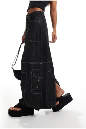COLLUSION Maxi skirt in lightweight denim with contrast stitch