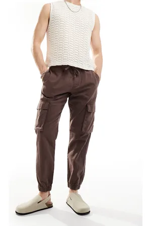 ASOS Tapered pull on linen mix cargo pants in washed