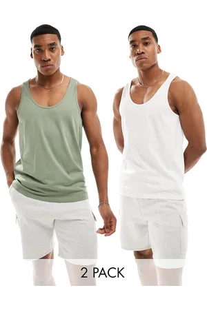 ASOS 2 pack tank tops in white and mid green