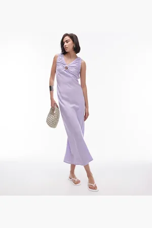 Topshop Acid wash v neck key hole midi dress in lilac