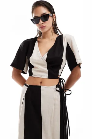 Pretty Lavish Contrast wrap crop top in monochrome - part of a set