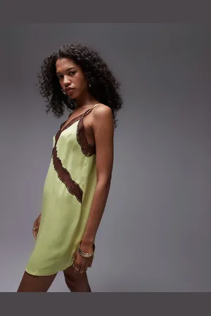 Topshop Lace insert mini dress in lime green
