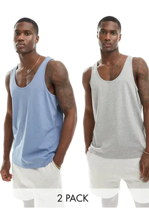 ASOS 2-pack tank tops in gray heather and mid blue