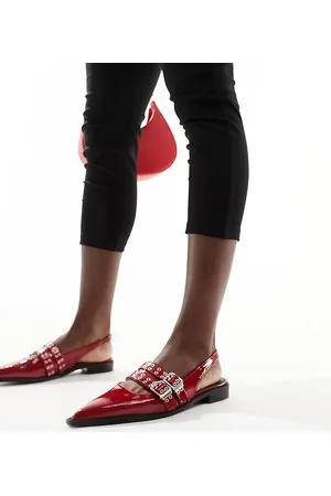 Raid Ichika slingback flats with buckles in red patent