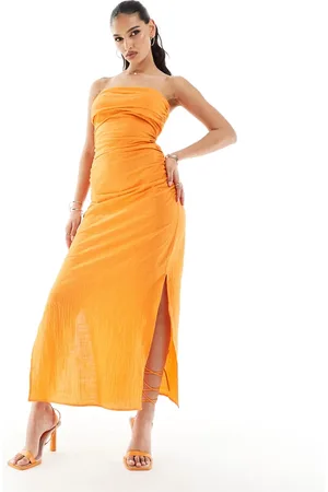 Kaiia Linen look ruched bandeau maxi dress in