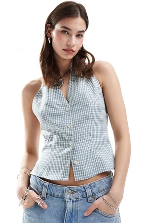 Reclaimed Halter top in blue gingham