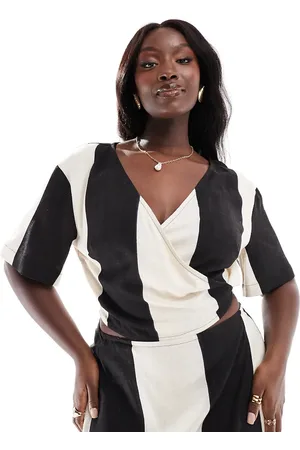 Pretty Lavish Contrast wrap crop top in black and white - part of a set