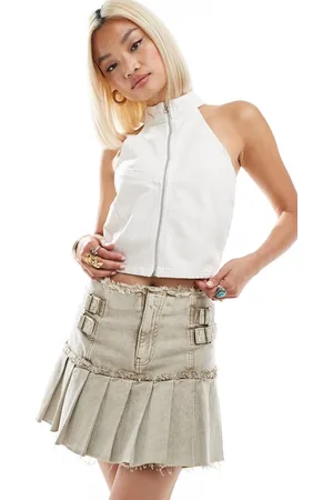 COLLUSION Motocross denim halter top in