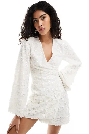 Pretty Lavish Bachelorette embellished wrap mini dress in ivory