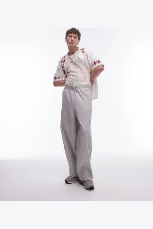 Topman Premium wide leg textured pants in stone