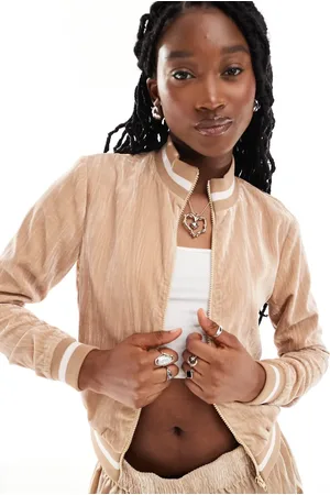 Lioness Velour zip up jacket in beige - part of a set