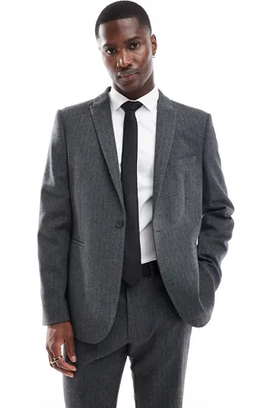 ASOS Slim fit wool mix suit jacket in herringbone in charcoal