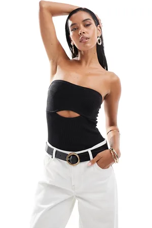 Bershka Rib knit cut-out front bodysuit in