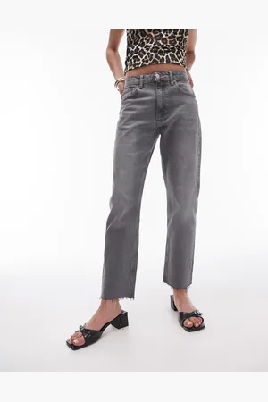 Topshop Cropped mid rise straight jeans with raw hems in