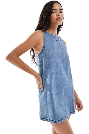 ASOS Denim boat neck swift dress in midwash
