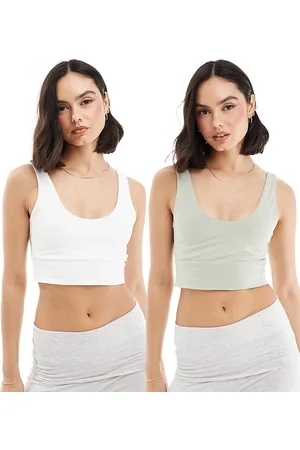 Miss Selfridge Scoop bralette 2 pack in white and sage