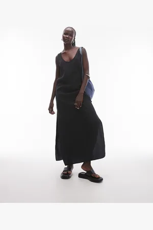 Topshop Raw edge scoop neck midi dress in