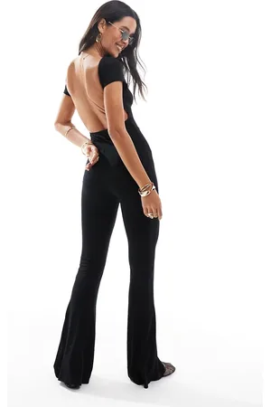 Miss Selfridge Backless cap sleeve kickflare jumpsuit in black