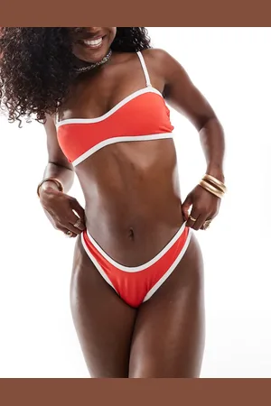 Miss Selfridge Contrast bralette bikini top in with contrast piping