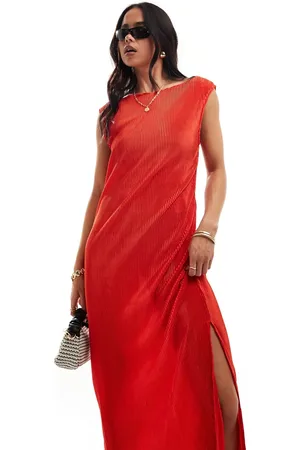 ONLY Plisse boat neck maxi dress in