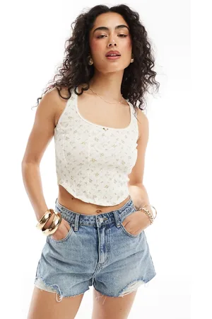 Miss Selfridge Pointelle rose detail corset top in floral