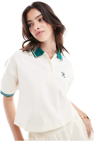 Miss Selfridge Short sleeve cropped tennis polo top in cream - part of a set