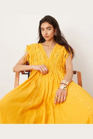 ASOS Crochet trim drawstring detail trapeze maxi dress in