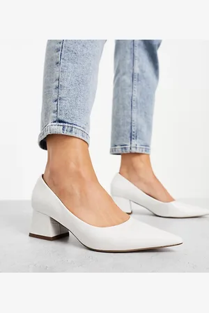 ASOS Wide Fit Saint block mid heeled shoes in off croc