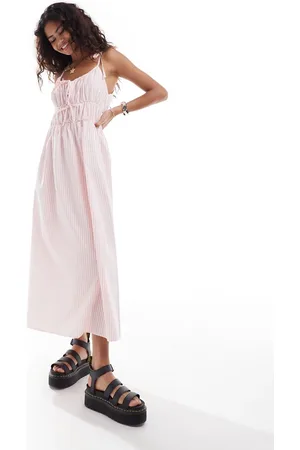 Reclaimed Tie front maxi summer dress in stripe