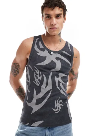 ASOS Muscle fit tank top in grunge AOP mesh