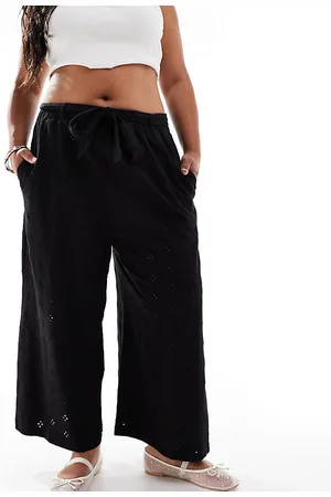 ASOS ASOS DESIGN Curve eyelet wide leg pants with tie belt in