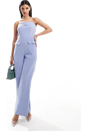 Kaiia Tailored bandeau foldover wide leg jumpsuit in