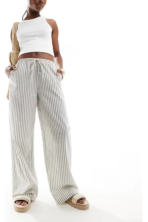 Kaiia Tie waist wide leg pants in cream stripe