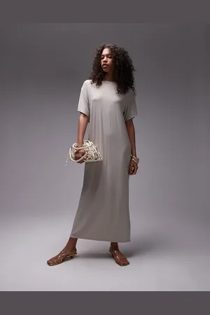 Topshop Premium super soft twist back cupro t-shirt midi dress in cream
