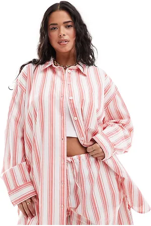 ASOS ASOS DESIGN Curve relaxed shirt in red deckchair stripe