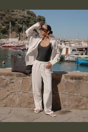 4th & Reckless X Luana Barron genevive black embroidery beach pants in off - part of a set
