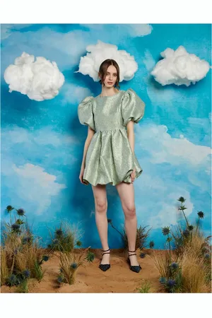 Sister Jane Puff sleeve jacquard mini dress in