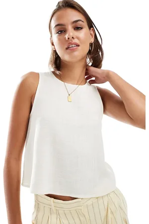 ASOS Open back linen look top in ivory