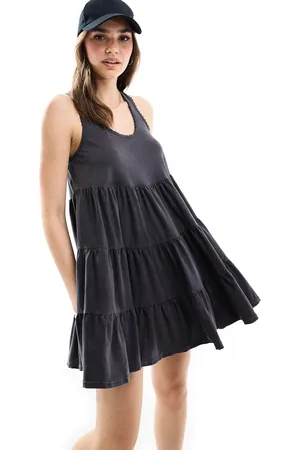 Miss Selfridge Sleeveless acid wash smock mini dress in