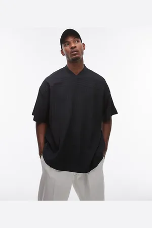 Topman Oversized fit v neck plisse T-shirt in