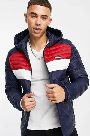 JACK & JONES Essentials blocked padded jacket with hood in color block