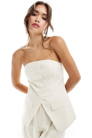 ASOS Premium tailored longline bandeau top in cream stripe