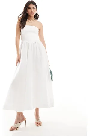EVER NEW Drop waist bandeau midi dress in porcelain