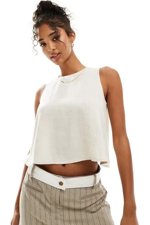 ASOS Open back linen look top in stone