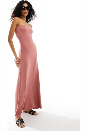 ASOS Maxi bandeau dress with full hem in raspberry