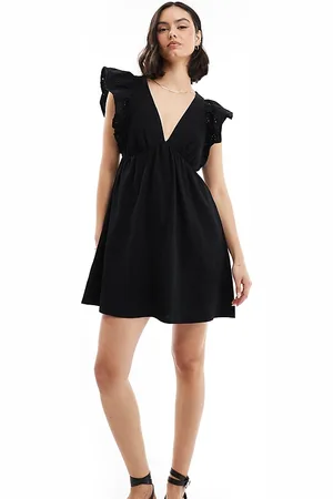 Miss Selfridge Smock mini dress with eyelet sleeves in