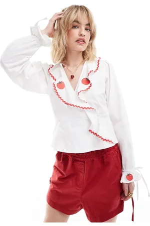 Neon Rose Rik-rak detail wrap front blouse in