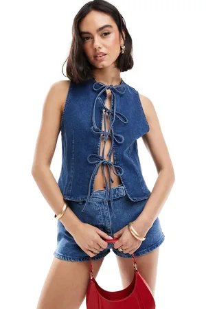 ASOS Denim tie front top in mid