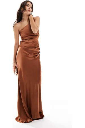 Six Stories Bridesmaid satin one shoulder maxi dress in rust